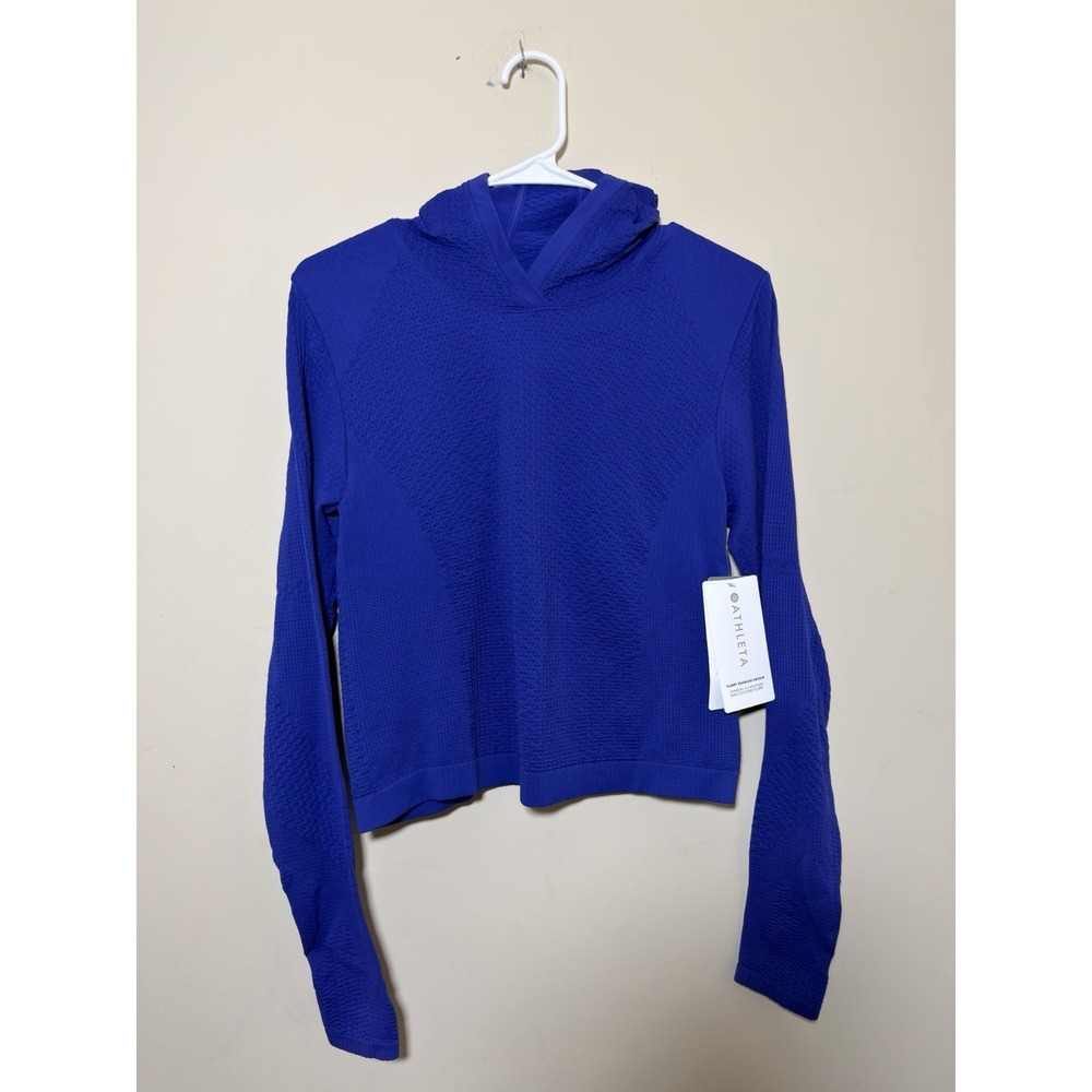 NWT Athleta Womens Blue Thumbholes Long Sleeve Flurry‎ Seamless Cropped Hoodie M